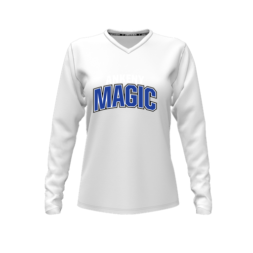 [FTLVCFWH-FYXS-LOGO1] Comfort T-Shirt (Female Youth XS, White, V Neck, Logo 1, Long Sleeve)