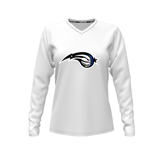 [FTLVCFWH-FYXS-LOGO2] Decker Comfort T-Shirt (Female Youth XS, White, V Neck, Logo 2, Long Sleeve)