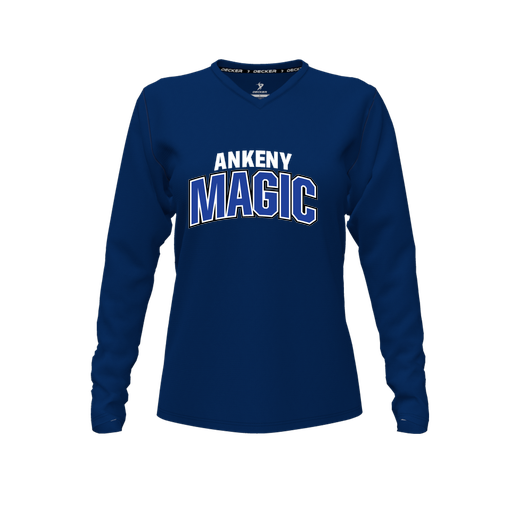 [FTLVCFNV-FYXS-LOGO1] Decker Comfort T-Shirt (Female Youth XS, Navy, V Neck, Logo 1, Long Sleeve)