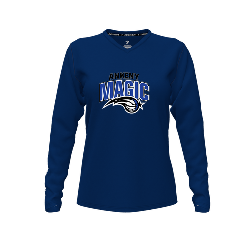 [FTLVCFNV-FYXS-LOGO3] Decker Comfort T-Shirt (Female Youth XS, Navy, V Neck, Logo 3, Long Sleeve)