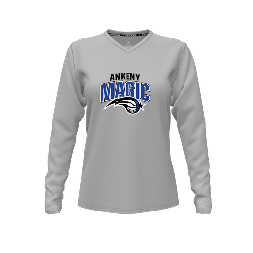 [CUS-DFW-TEES-CMF-VNK-LSL-GRY-FYXS-LOGO3] Decker Comfort T-Shirt (Female Youth XS, Gray, V Neck, Logo 3, Long Sleeve)