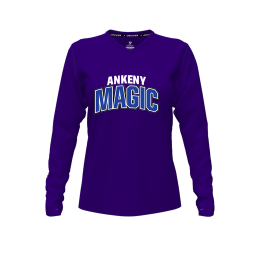 [FTLVCFPP-FYXS-LOGO1] Comfort T-Shirt (Female Youth XS, Purple, V Neck, Logo 1, Long Sleeve)