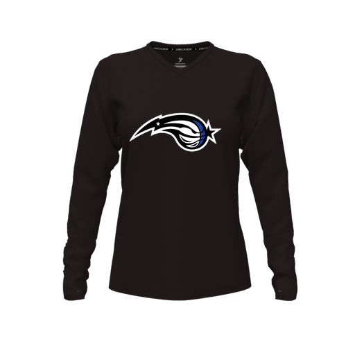 [CUS-DFW-TEES-PER-VNK-LSL-BLK-FYXS-LOGO2] Performance T-Shirt (Female Youth XS, Black, V Neck, Logo 2, Long Sleeve)